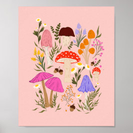 Farbige Pilze und Wildblumen Poster