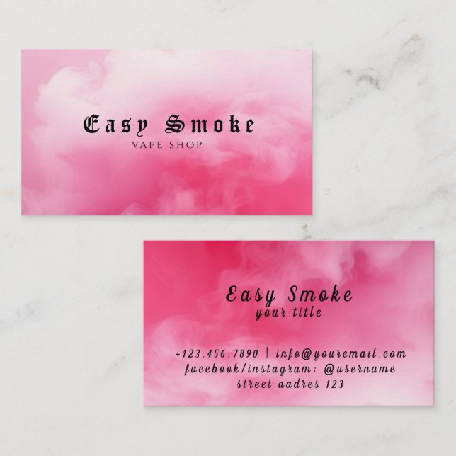 Farbige Pink Smoke Vape Shop Visitenkarte (Vorne/Hinten)