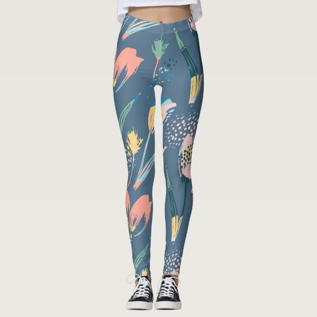 Farbige Pinselstriche, moderne Blume Leggings (Vorderseite)