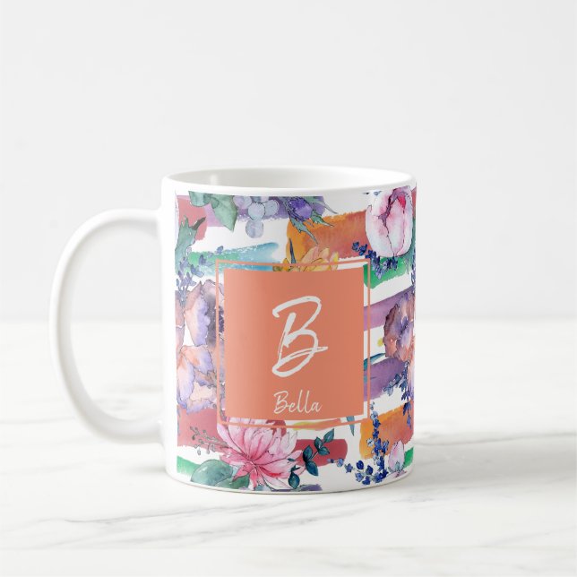 Farbige Pinselstriche Monogramm Tasse (Links)