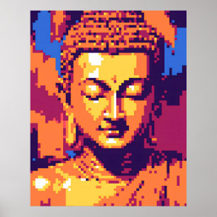 Farbige Pixelkunst   Buddha vermitteln Poster