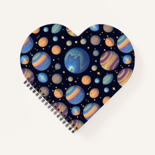 Farbige Planeten und Sterne im Weltraum Notizbuch