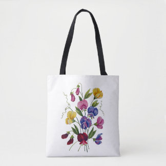 Farbige Platterbsen Imitate bestickt Tote Tasche