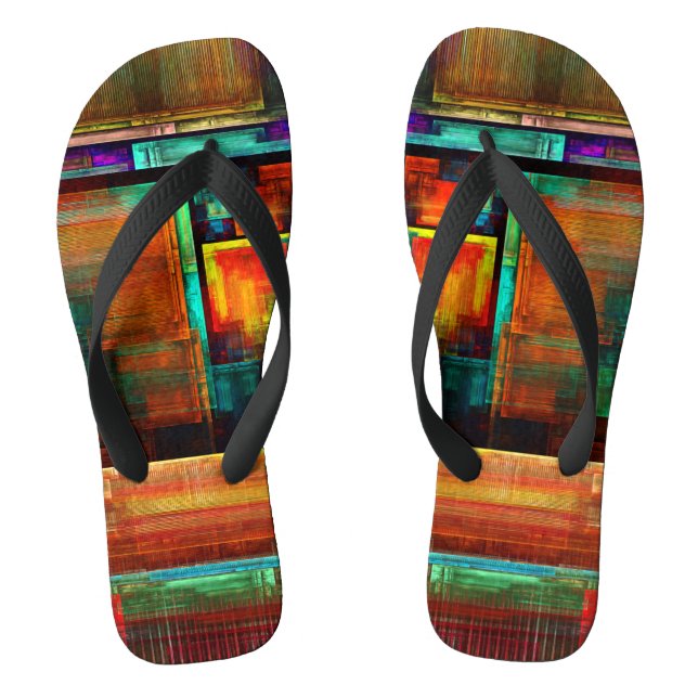 Farbige Plätze Modernes Abstraktes Kunstmuster #04 Flip Flops (Fußbett)