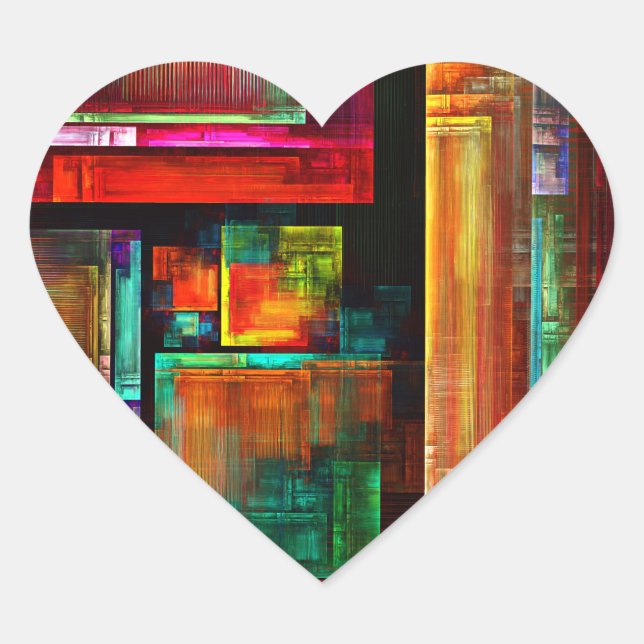 Farbige Plätze Modernes Abstraktes Kunstmuster #04 Herz-Aufkleber (Vorderseite)