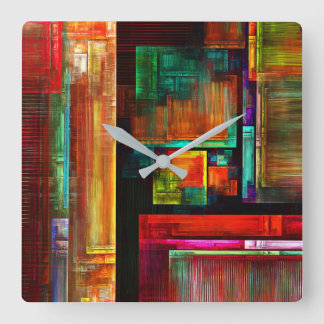 Farbige Plätze Modernes Abstraktes Kunstmuster #04 Quadratische Wanduhr