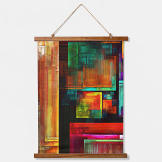 Farbige Plätze Modernes Abstraktes Kunstmuster #04 Wandteppich Mit Holzrahmen
