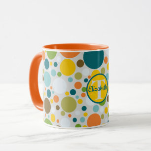 Farbige Polka Dots Muster Name des Monogramms Tasse