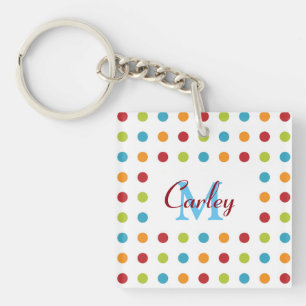 Farbige Polka Dots Personalisiert Schlüsselanhänger