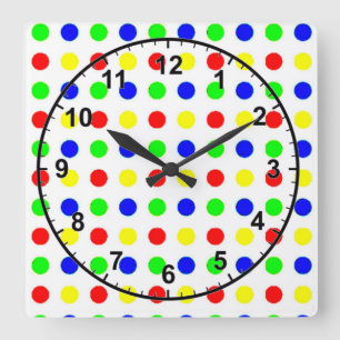 Farbige Polka Dots Quadratische Wanduhr