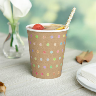 Farbige Polka-Punkte auf Imitate Kraft Papier Hint Pappbecher