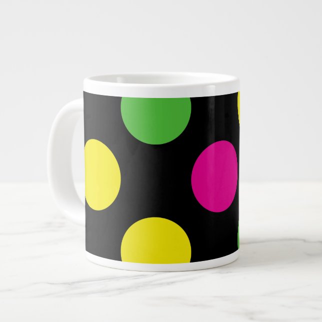 Farbige Polka-Punkte, Polka-Dot-Muster, gepunktet Jumbo-Tasse (Vorderseite Links)
