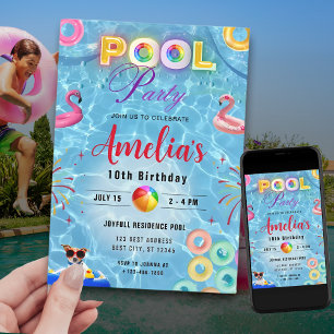 Farbige Poolparty-Einladung Geburtstagsfeier Einladung