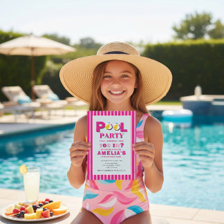 Farbige Poolparty-Geburtstagseinladung mit Beach-B Einladung