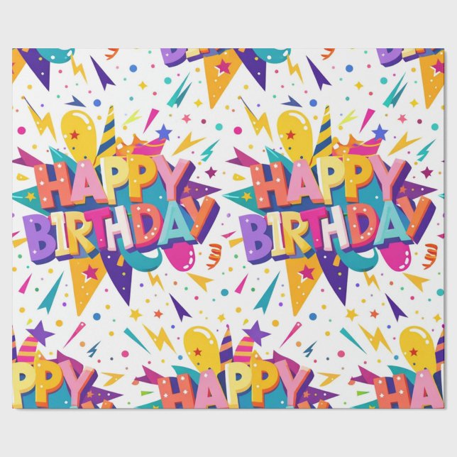 Farbige Pop-Art Frohe Geburtstag  Geschenkpapier ("Wrap your gifts in pure celebration")