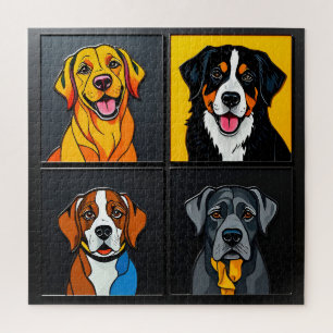 Farbige Pop-Art-Porträts von niedlichen Hunden Puzzle