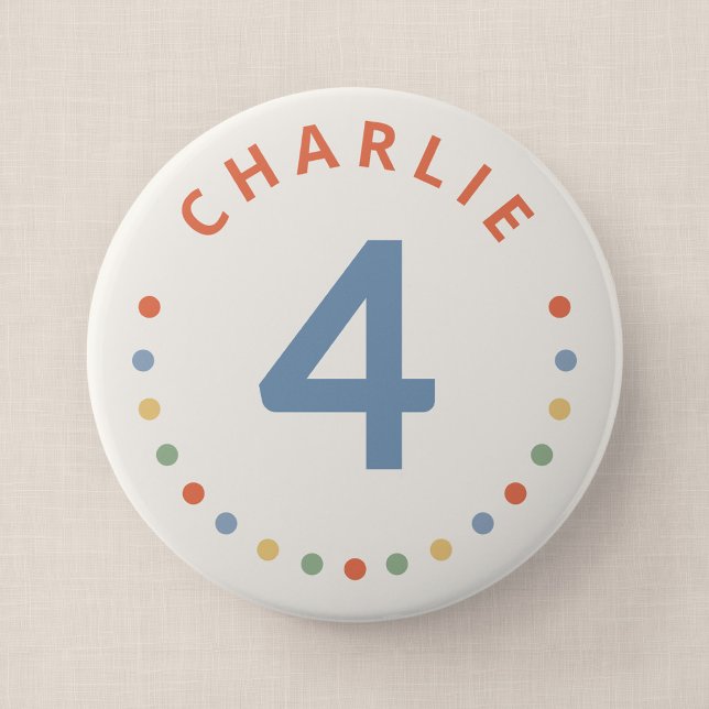 Farbige Pop-Party-Großgeburtstags-Altersabzeichen  Button (It's a Party - Big 4" Birthday Button)