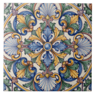 Farbige portugiesische Azulejo-Akanthus-Medaillon Fliese