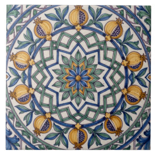 Farbige portugiesische Azulejo-Granatapfel-Medaill Fliese