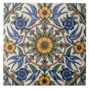Farbige portugiesische Azulejo-Schwalbenmedaillon Fliese