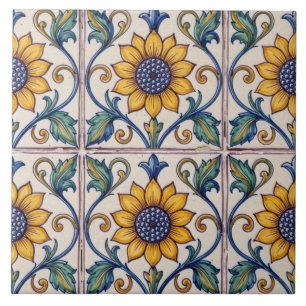 Farbige portugiesische Azulejo-Sonnenblumen-Kachel Fliese
