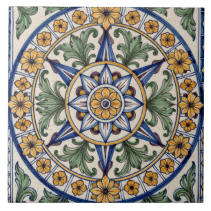 Farbige portugiesische Azulejo-Sternblumenmedaillo Fliese