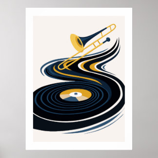 Farbige Posaune und Vinyl-Schallplatten-Kunst Poster