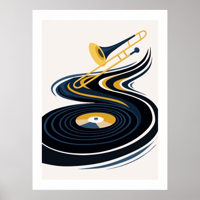 Farbige Posaune und Vinyl-Schallplatten-Kunst Poster (Vorne)