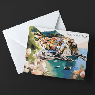 Farbige Positano Italien Amalfi-Küste Illustration Postkarte