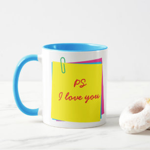 Farbige Post es Notizen mit PS I Liebe Sie und Nam Tasse