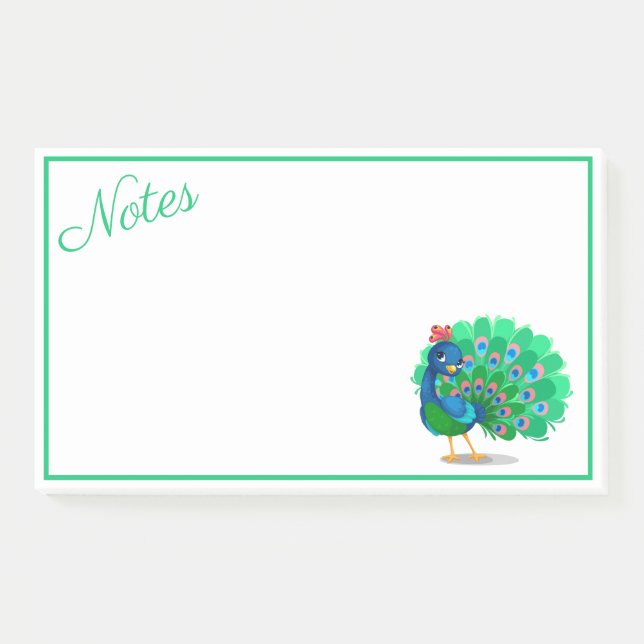 Farbige Post-it-Notizen mit Pfau-Muster Post-it Klebezettel (Vorderseite)