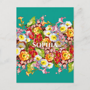 Farbige Primeln Süße Florale Frühlings-Personalisi Postkarte