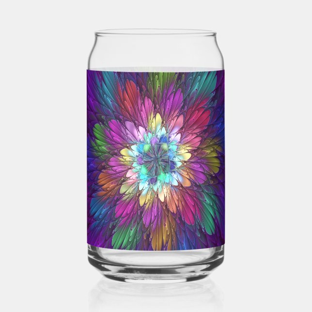 Farbige psychedelische Blumen-Abstract-Fraktal-Kun Dosenglas (Vorderseite)