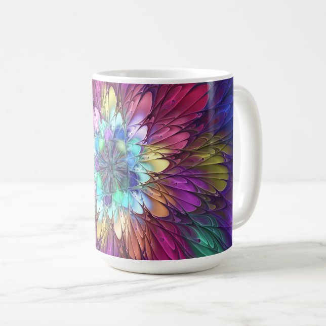 Farbige psychedelische Blumen-Abstract-Fraktal-Kun Kaffeetasse (VorderseiteRechts)