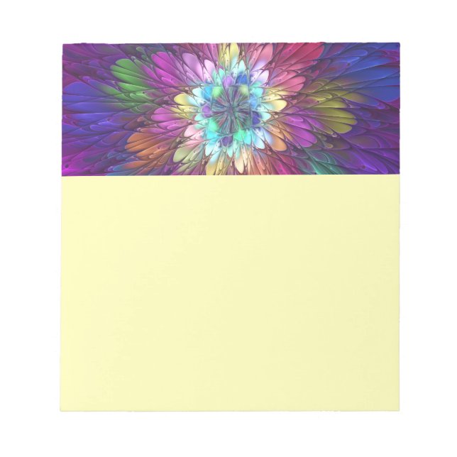 Farbige psychedelische Blumen-Abstract-Fraktal-Kun Notizblock (Vorderseite)