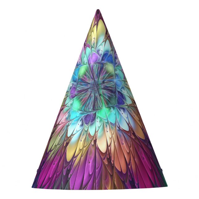 Farbige psychedelische Blumen abstrakte fraktale K Partyhütchen (Vorderseite)