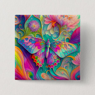 Farbige psychedelische Butterfly und Blumen Button