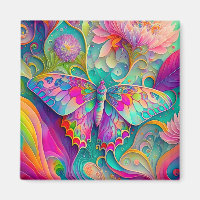 Farbige psychedelische Butterfly und Blumen