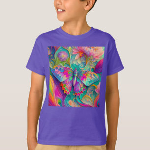 Farbige psychedelische Butterfly und Blumen  T-Shirt