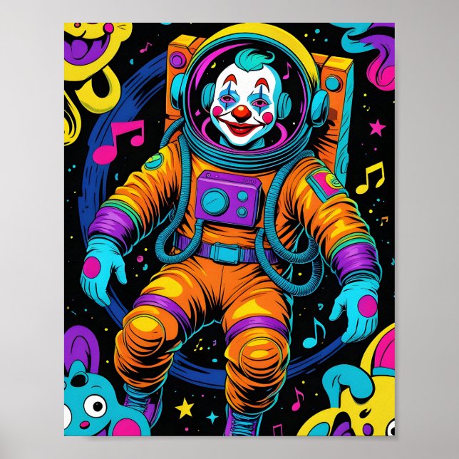 Farbige psychedelische Clown-Astronaut-Kunst Poster (Vorne)
