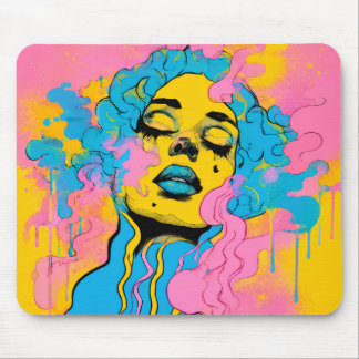 Farbige psychedelische Frauenporträt-Pop-Art-Press Mousepad