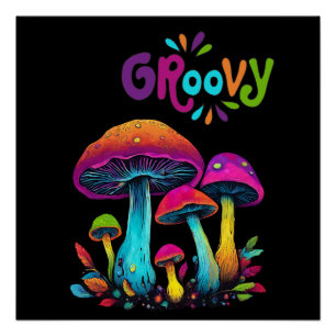 Farbige psychedelische groovy Pilze- Poster
