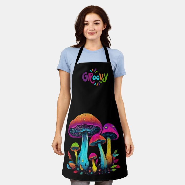 Farbige psychedelische groovy Pilze- Schürze (Getragen)