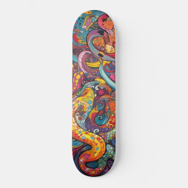 Farbige psychedelische Tentakel Skateboard (Vorderseite)