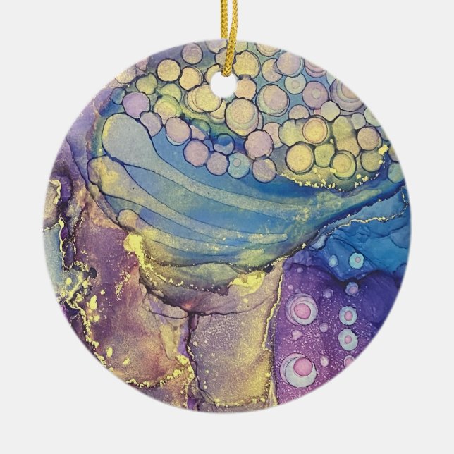 Farbige Punkte Alkohol Tinte flüssig Abstrakt Art  Keramik Ornament (Vorne)