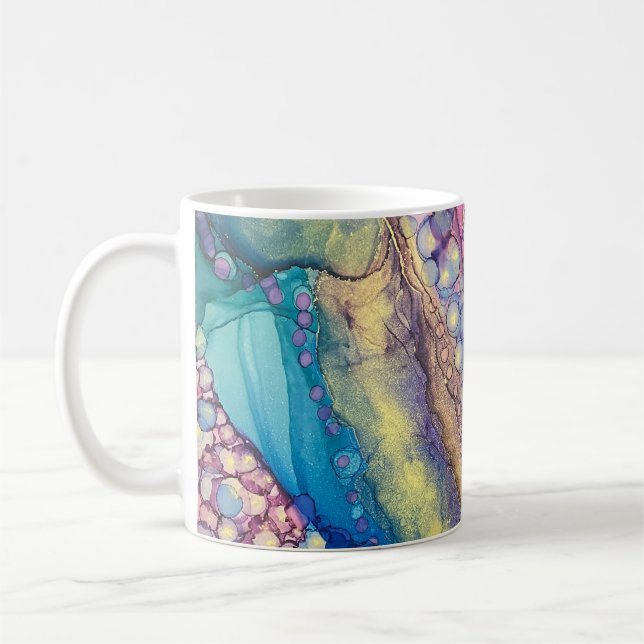 Farbige Punkte Alkohol Tinte Flüssigkeit Abstrakt  Kaffeetasse (Links)