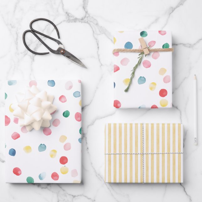 Farbige Punkte Konfetti Geburtstag Geschenkpapier Set (Vorderseite)