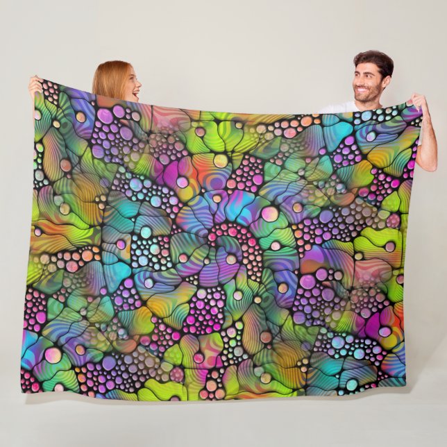 Farbige Punkte Spiralen Handmalerei 1 Fleecedecke (Beispiel)