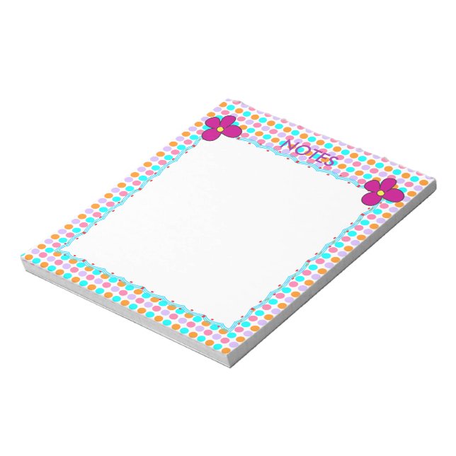 Farbige Punkte und rosa Blume Notizblock (Rotiert)