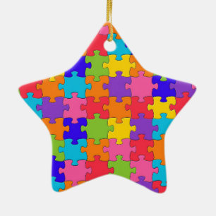 Farbige Puzzle Pieces Happy Puzzler Keramikornament